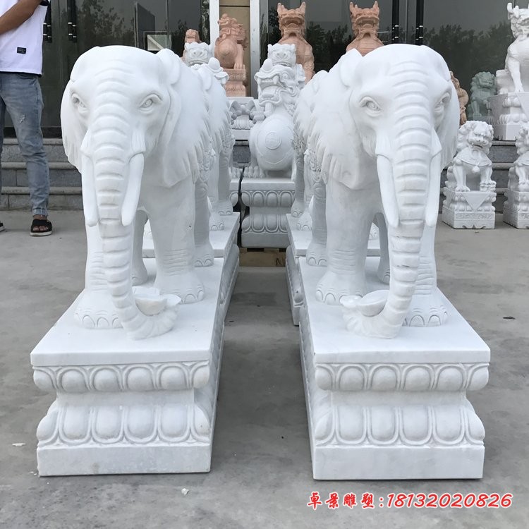 汉白玉门口大象石雕吉祥如意大象雕塑 