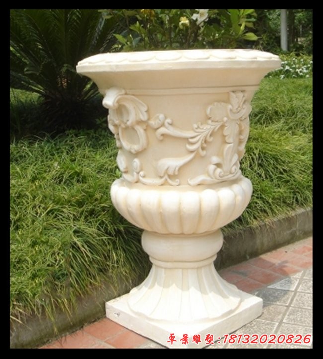 汉白玉欧式花钵，别墅花钵石雕