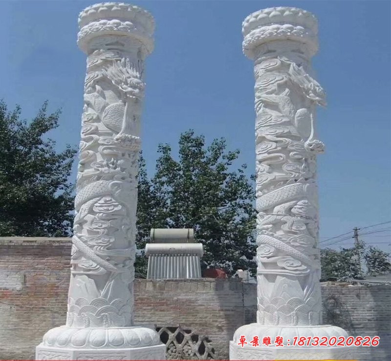 汉白玉盘龙柱石雕，广场龙柱石雕
