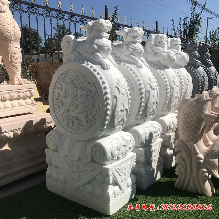 汉白玉貔貅抱鼓石镇宅招财石雕门墩 