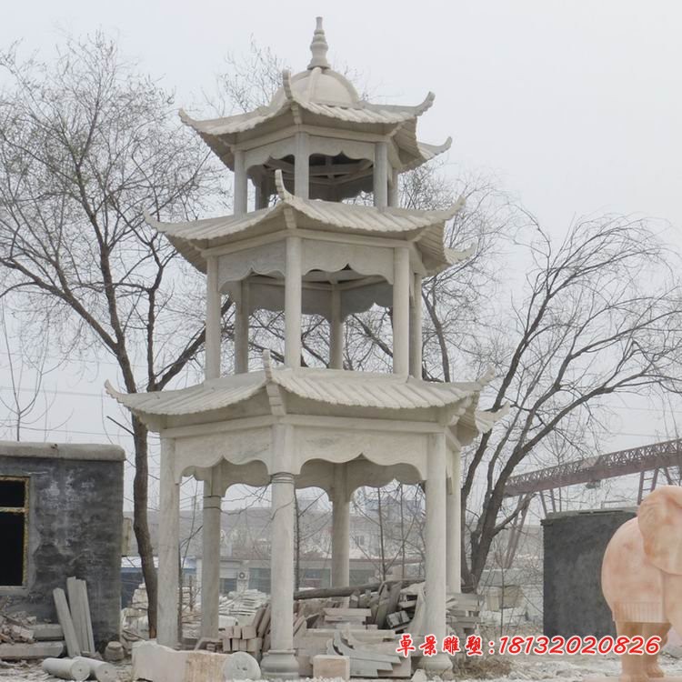 汉白玉三层六角凉亭 公园凉亭石雕