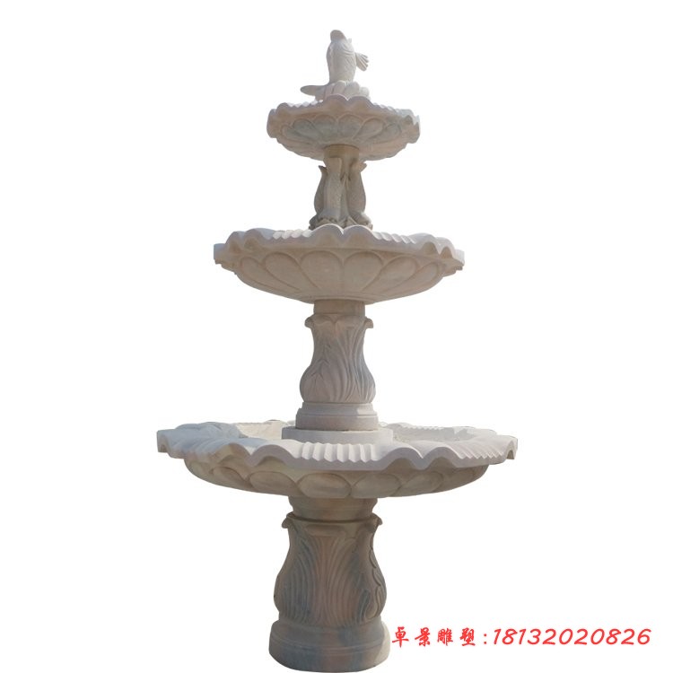 汉白玉三层喷泉石雕 别墅石雕喷泉