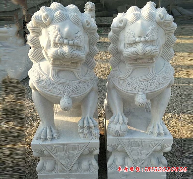 汉白玉狮子石雕，门口看门石狮子