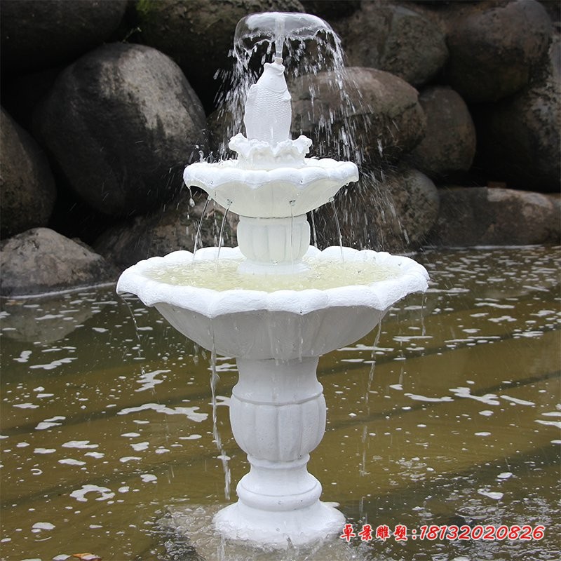 汉白玉双层喷水鲤鱼喷泉公园动物喷泉石雕