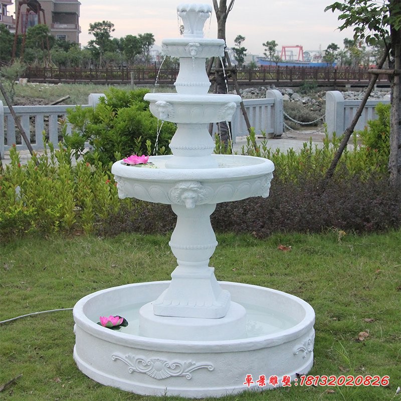 汉白玉四层喷泉石雕别墅小型喷泉石雕