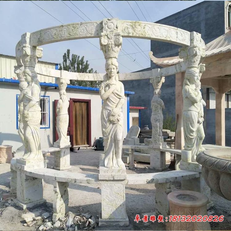 汉白玉西方人物凉亭别墅石雕凉亭