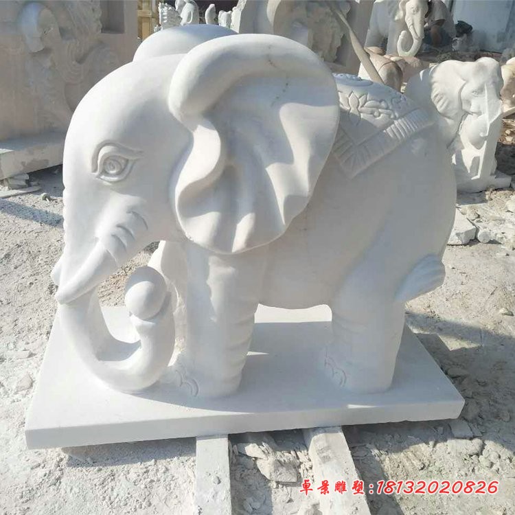 汉白玉小象雕塑象鼻朝下的石雕象