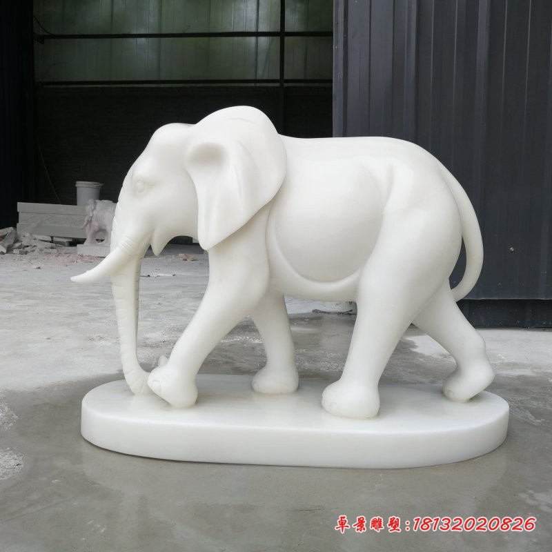 汉白玉小象雕塑象鼻朝下的石雕象