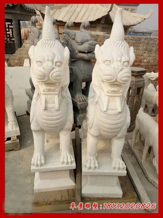 汉白玉獬豸石雕，法院门口神兽石雕