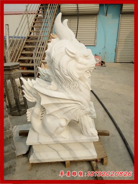 汉白玉獬豸石雕，法院门口神兽石雕 (2)