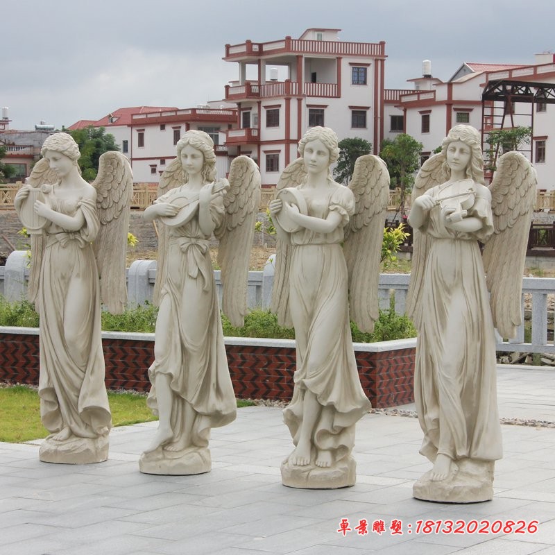 汉白玉演奏乐器的天使雕塑公园西方人物石雕