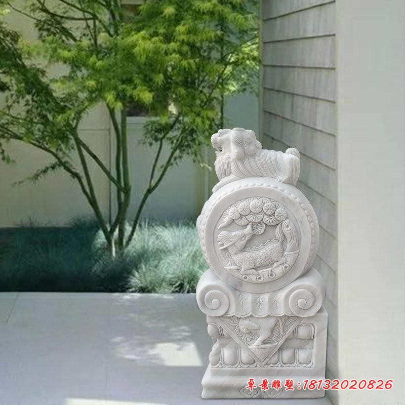 汉白玉镇宅抱鼓石狮子门墩石雕