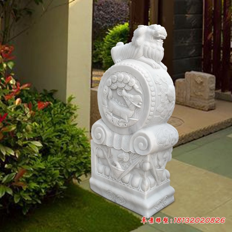 汉白玉镇宅抱鼓石狮子门墩石雕
