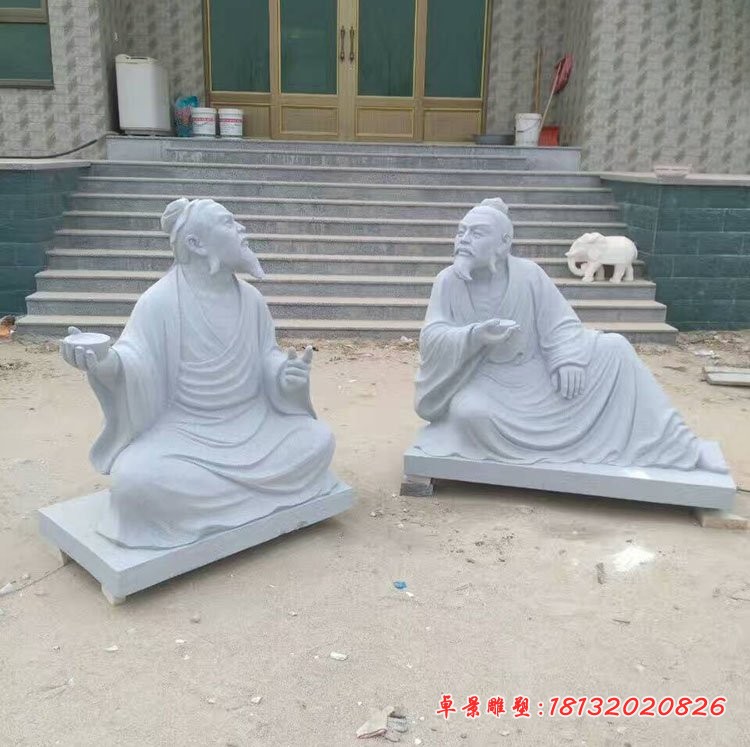 喝茶聊天的古代人物石雕 大理石人物雕塑