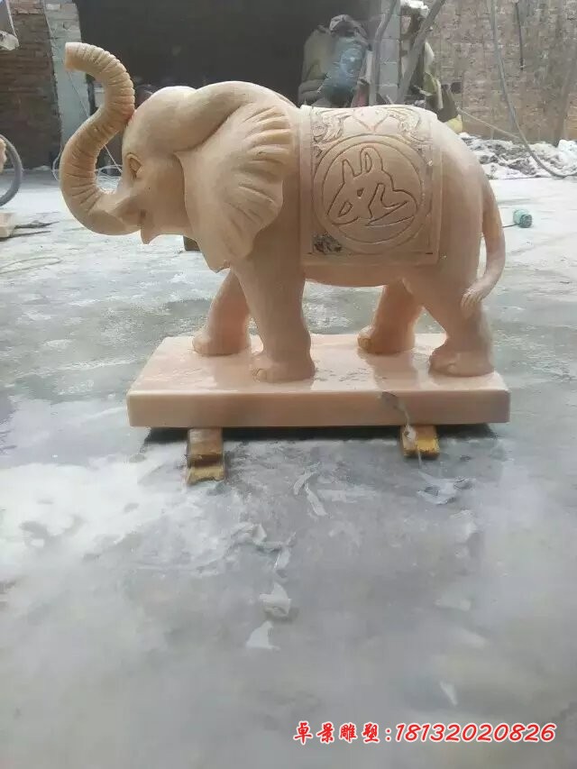 吉祥如意小象石雕 晚霞红门口镇宅招财小象雕塑
