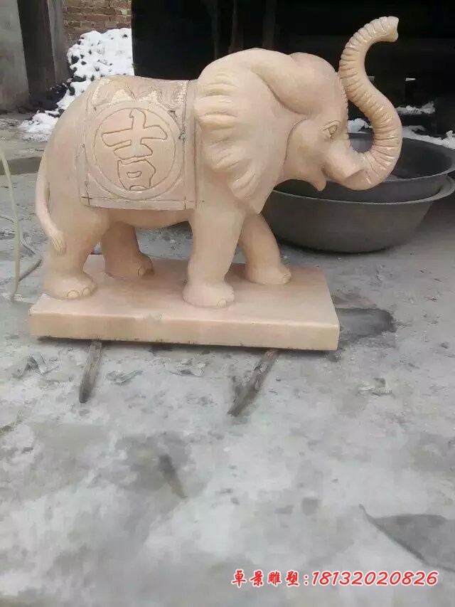 吉祥如意小象石雕 晚霞红门口镇宅招财小象雕塑 