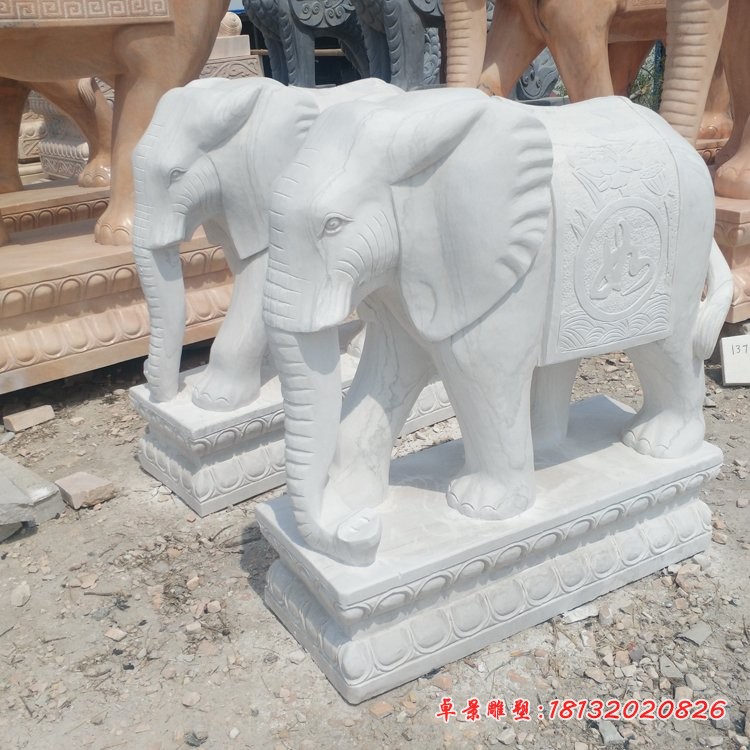 酒店门口镇宅大象石雕汉白玉大象雕塑