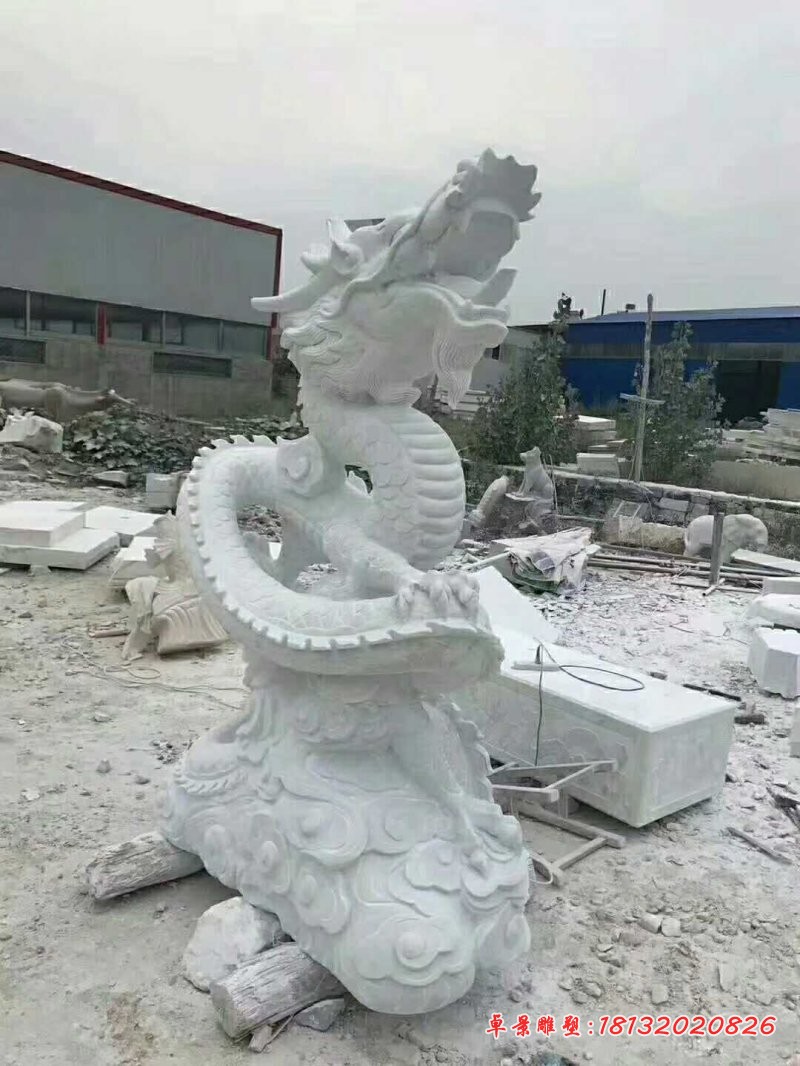 龙腾祥云石雕，汉白玉古代神兽石雕