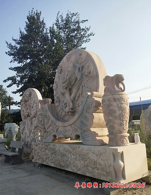 龙之九子石浮雕，园林景观石雕 