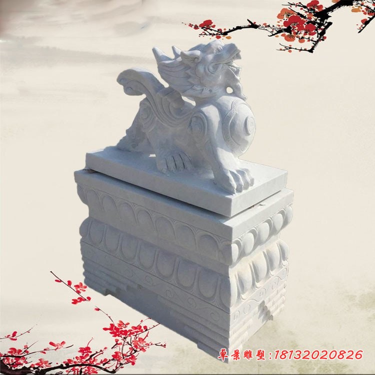 门口招财貔貅石雕 汉白玉镇宅貔貅石