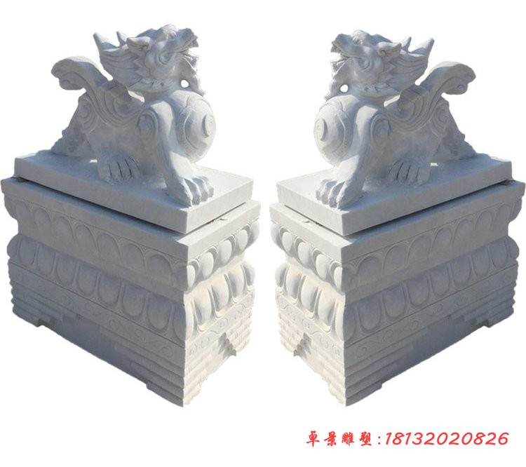 门口招财貔貅石雕 汉白玉镇宅貔貅石雕