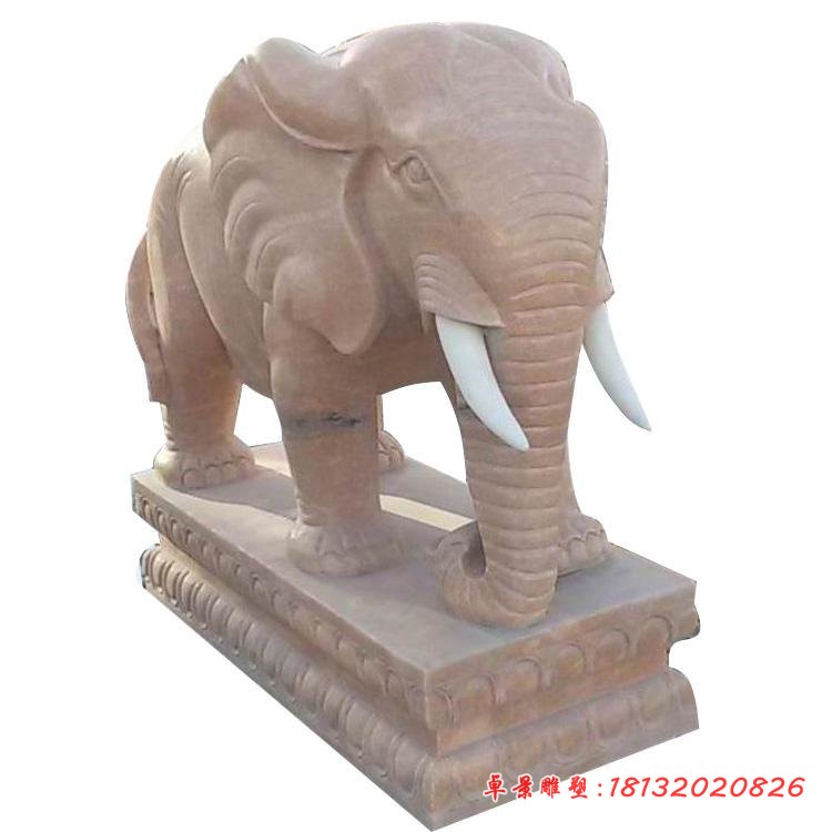门口镇宅招财大象石雕 吉祥如意晚霞红大象雕塑