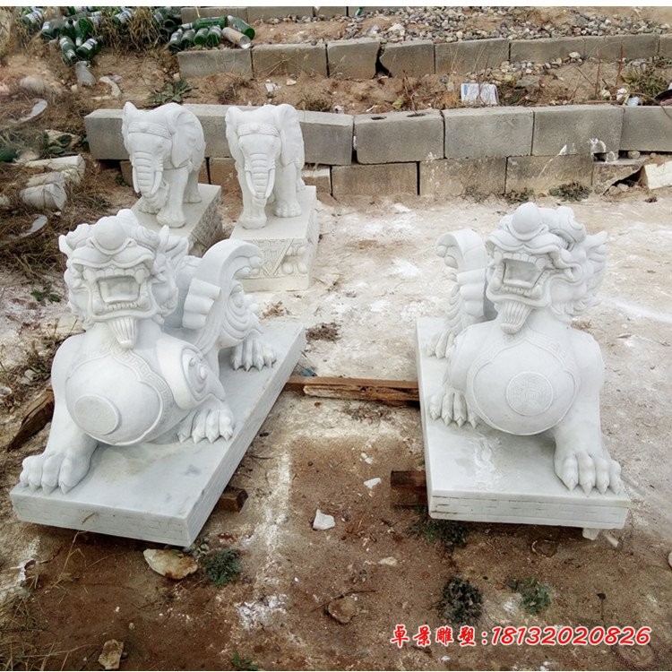 企业门口招财貔貅石雕汉白玉貔貅雕塑