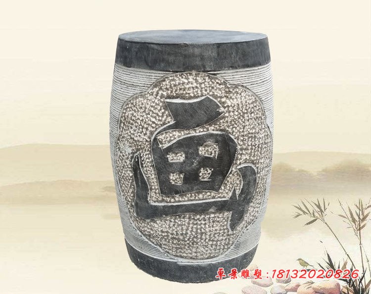 琴棋书画浮雕桌凳 公园圆形桌凳石雕