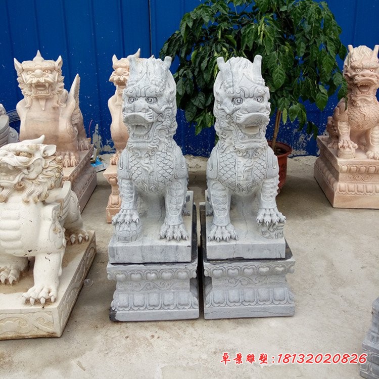 青石仿古踩球麒麟石雕门口镇宅石雕麒麟
