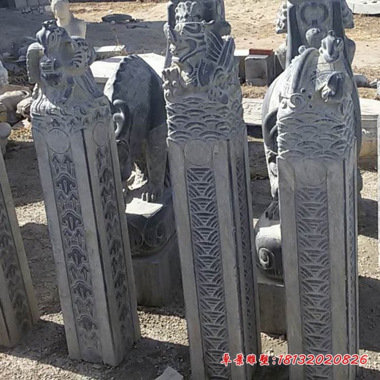 青石仿古四大神兽拴马柱 公园拴马柱石雕