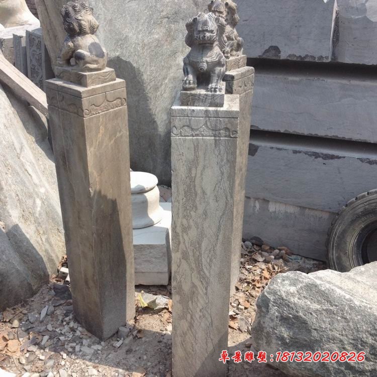 青石仿古四大神兽拴马柱 公园拴马柱石雕
