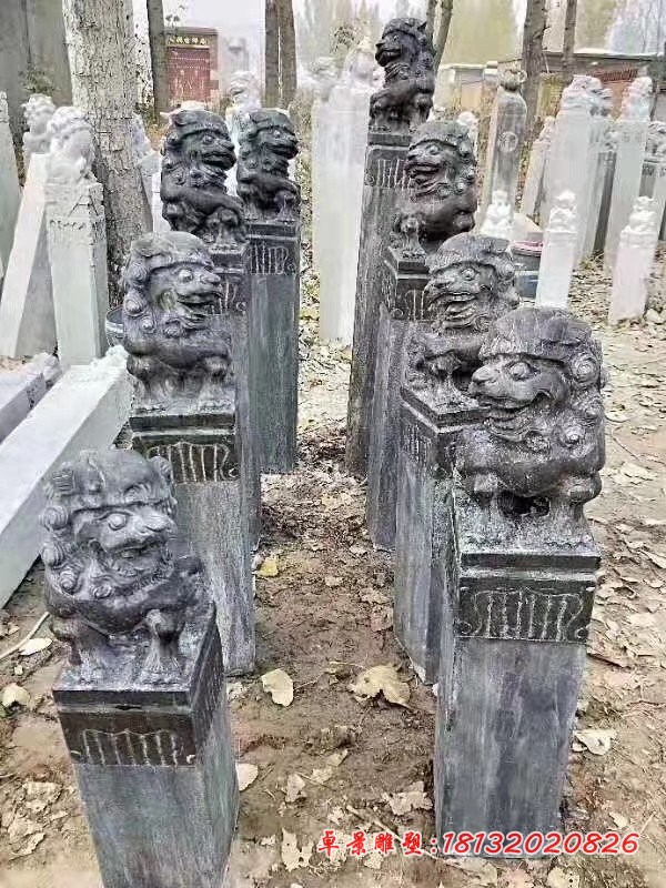 青石仿古小型拴马柱雕塑公园文化柱石雕