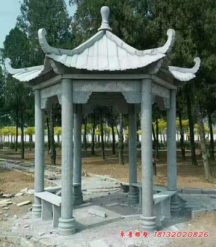 青石六角凉亭石雕公园仿古石凉亭