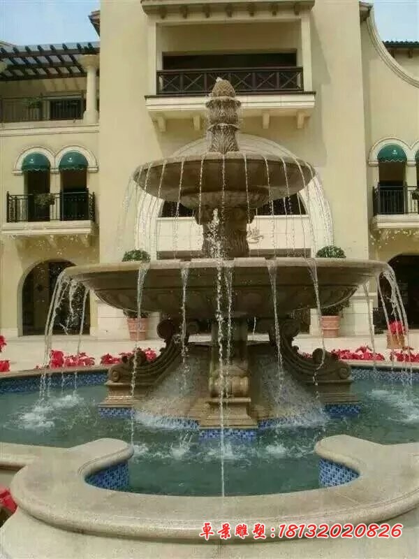 砂岩双层喷泉石雕 小区欧式喷泉石雕