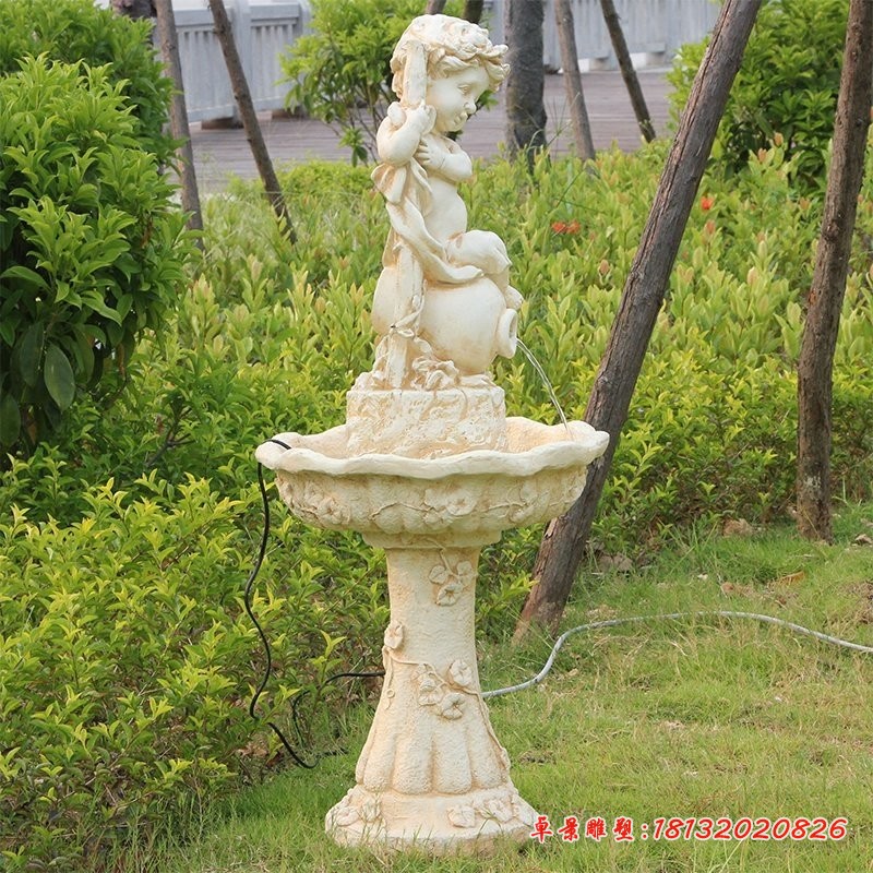 砂岩小天使喷泉雕塑庭院欧式喷泉石雕 