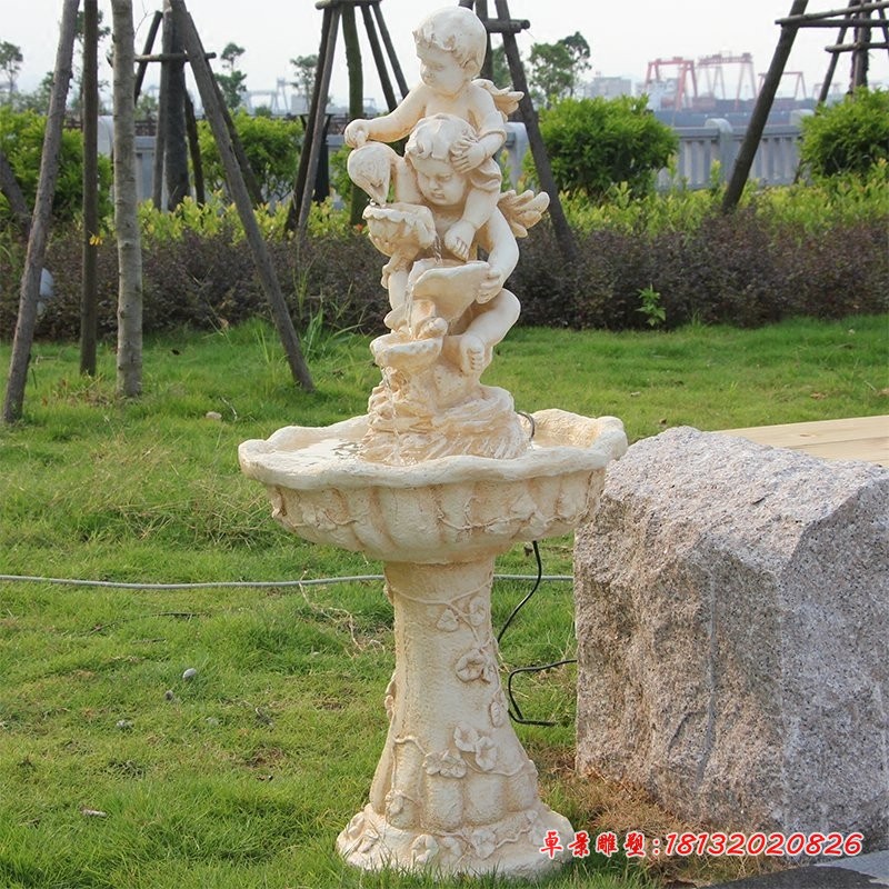 砂岩小天使喷泉雕塑庭院欧式喷泉石雕