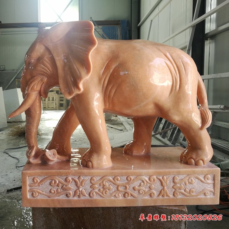 石雕吉祥如意大象门口晚霞红大象雕塑