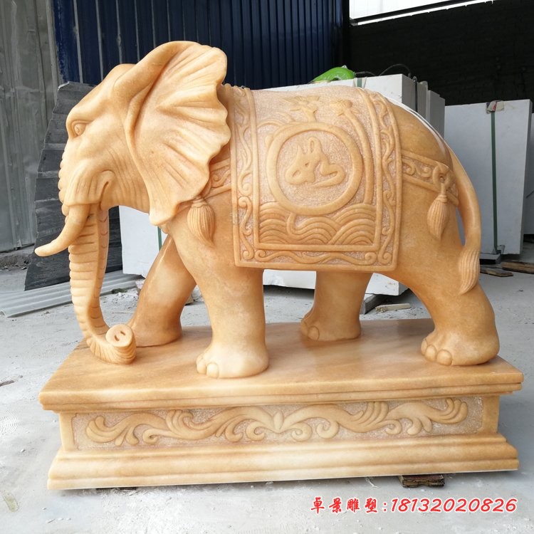 石雕吉祥如意大象门口晚霞红大象雕塑 