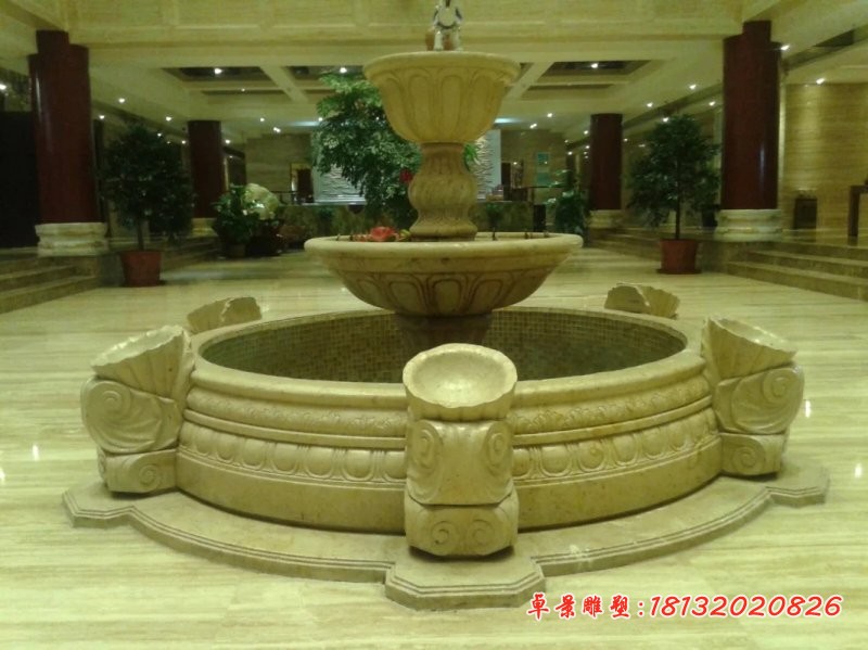 双层欧式喷泉石雕  汉白玉酒店大厅喷泉石雕