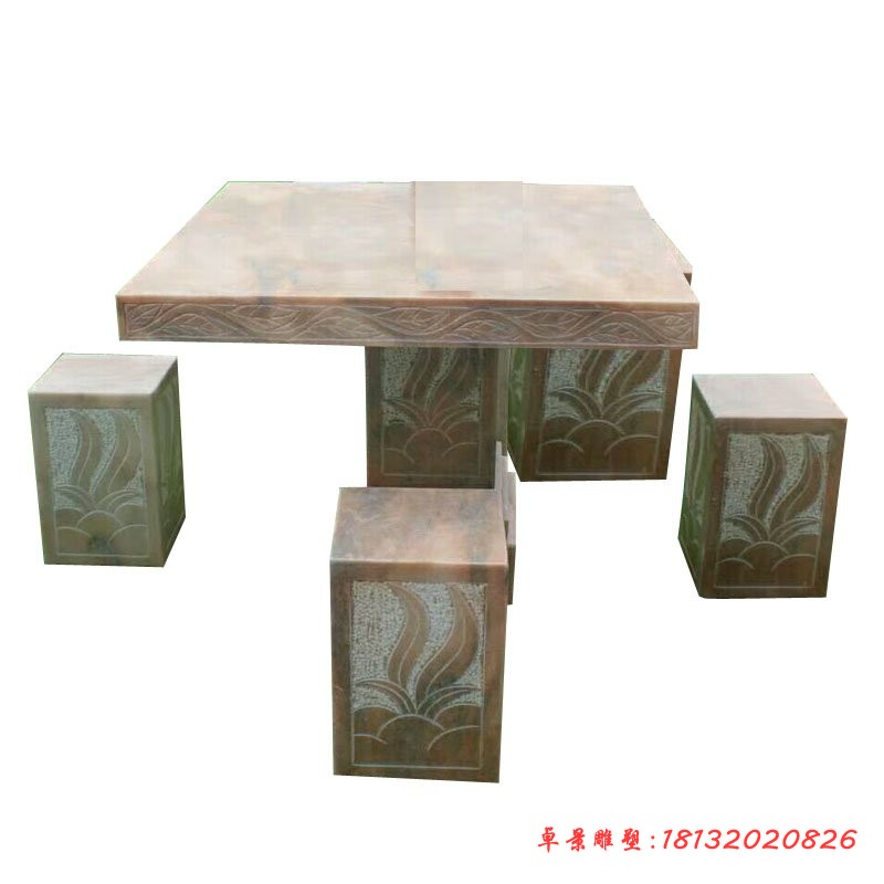 晚霞红方形桌凳，庭院石雕桌凳 