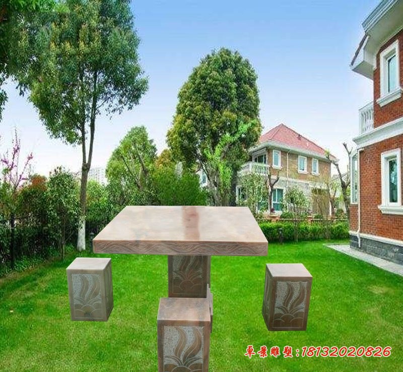 晚霞红方形桌凳，庭院石雕桌凳