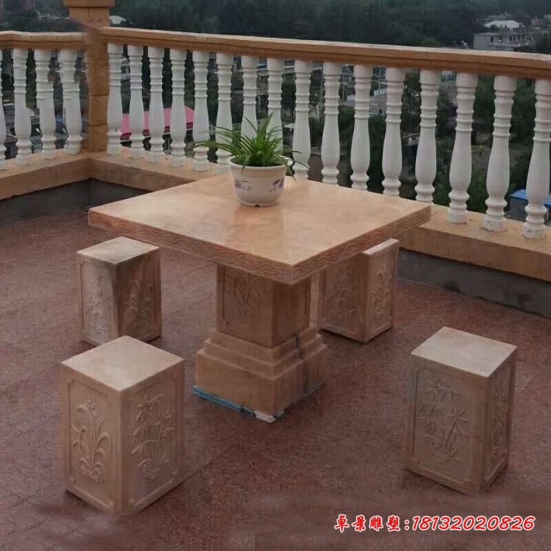 晚霞红方形桌凳，庭院石雕桌凳 