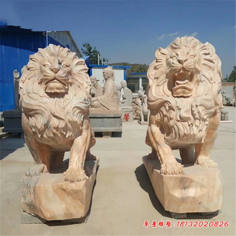晚霞红欧式狮子石雕，门口西洋狮子石雕