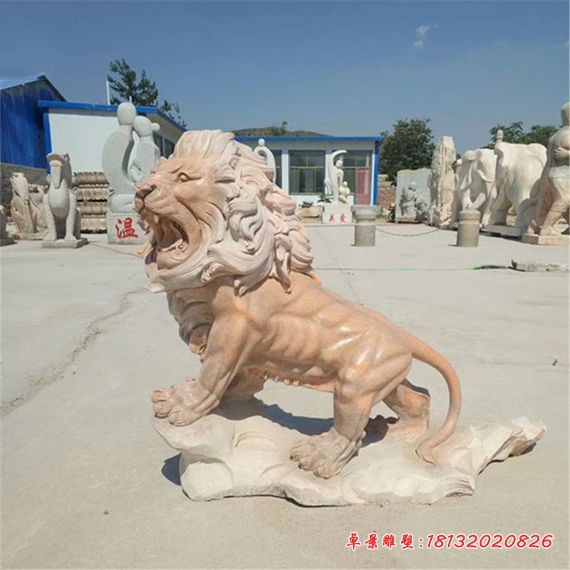 晚霞红欧式狮子石雕，门口西洋狮子石雕