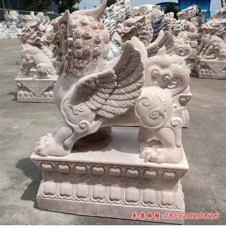 晚霞红貔貅雕塑门口招财貔貅石雕 