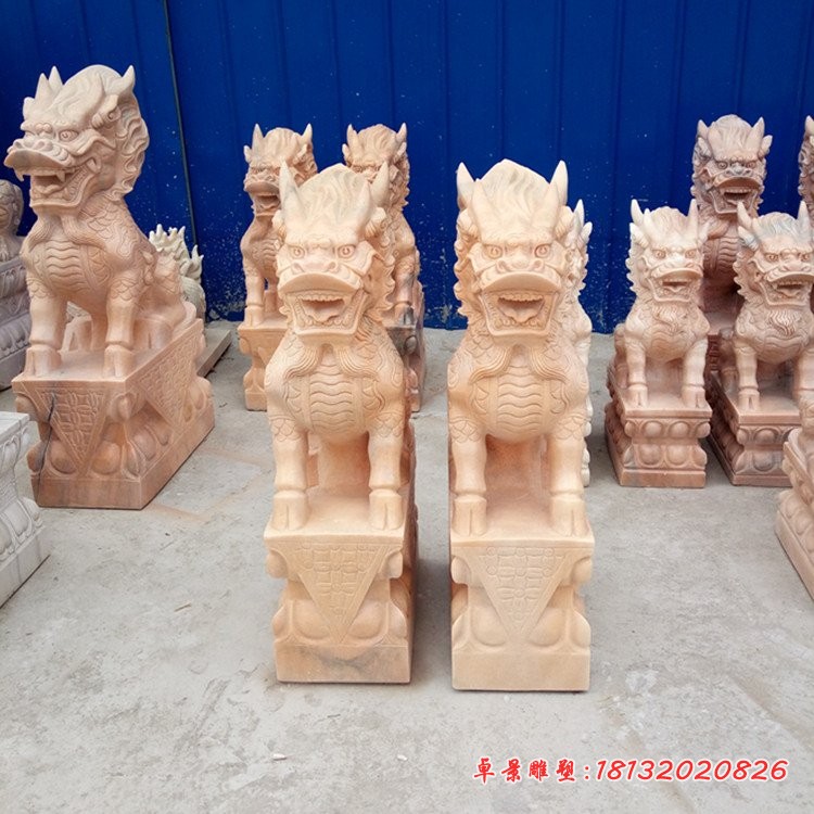 晚霞红麒麟雕像门口镇宅石雕麒麟