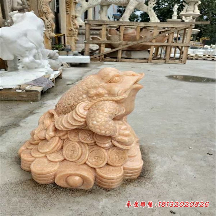 晚霞红铜钱金蟾石雕 石雕企业招财金蟾