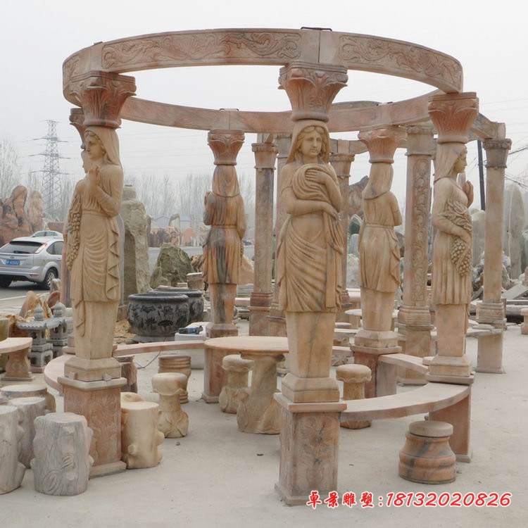 晚霞红西方人物凉亭 别墅欧式凉亭石雕