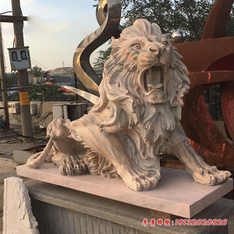 晚霞红西洋狮子石雕 门口欧式看门石狮子