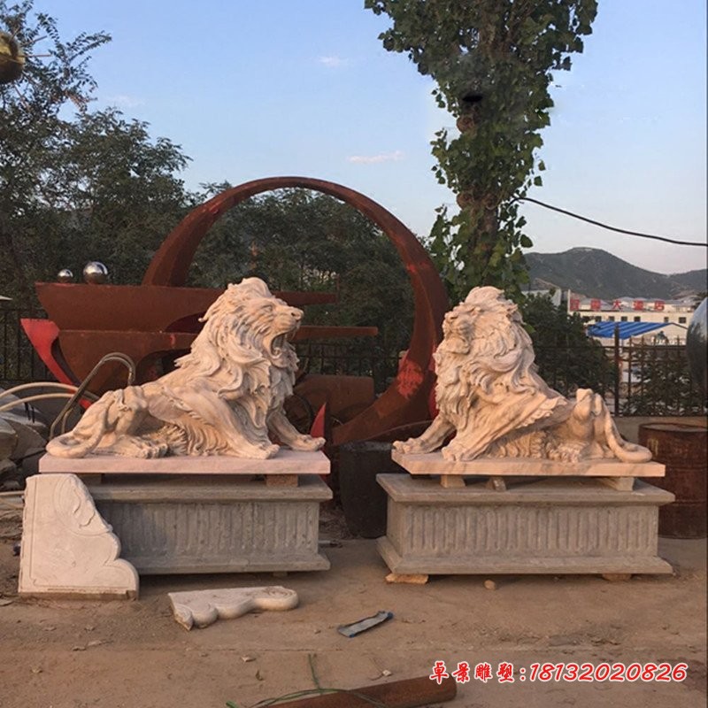 晚霞红西洋狮子石雕 门口欧式看门石狮子